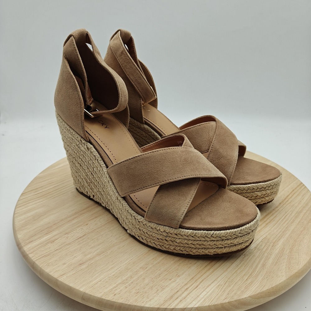 Lisa Vicky Shoes Womens Size 10 Beige Espadrille Wedge Sandals‎ Suede New